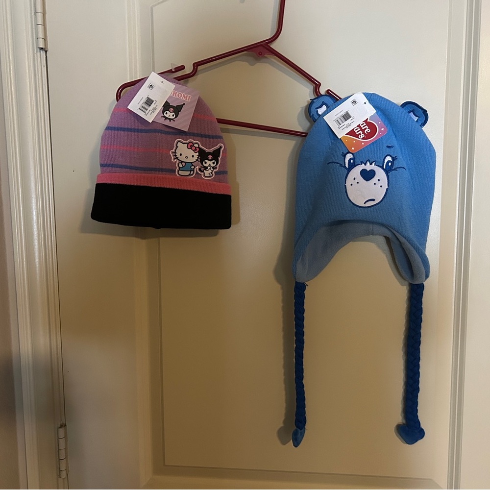Hello Kitty and black Kuromi Beanie and Care Bears Peruvian. NEW WITH TAGS.